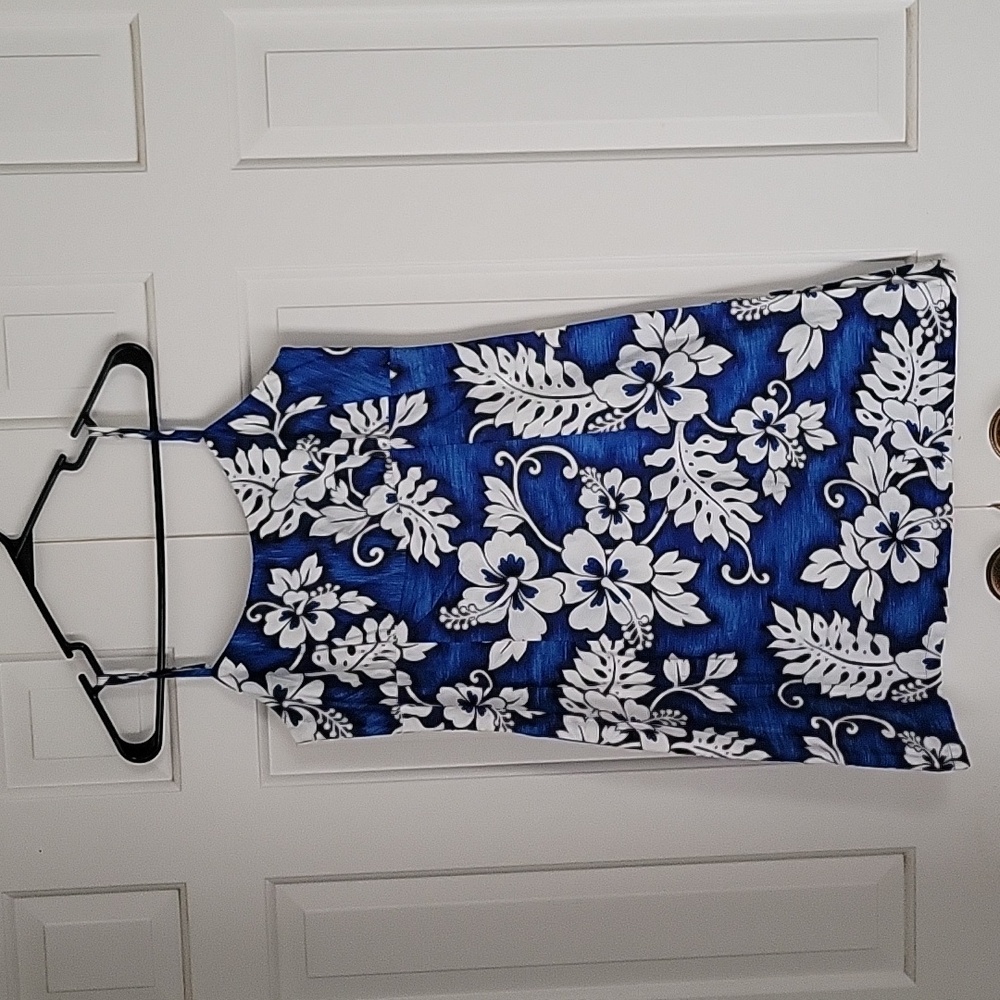 Jade Fashions made in Hawaii blue and white mini sundress sz M